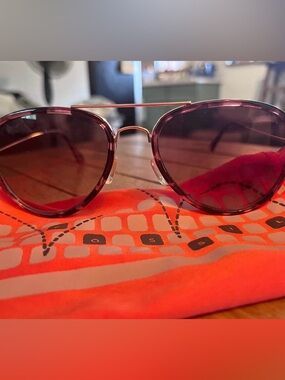 Fossil Gold-Trim Purple Lens Aviator Sunglasses